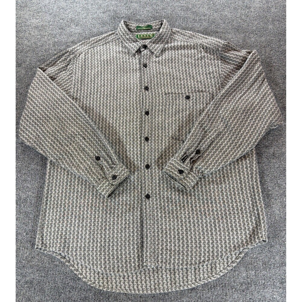 VINTAGE Levis Sutter Creek Men Button Up Shirt Large Geometric USA Made 1991